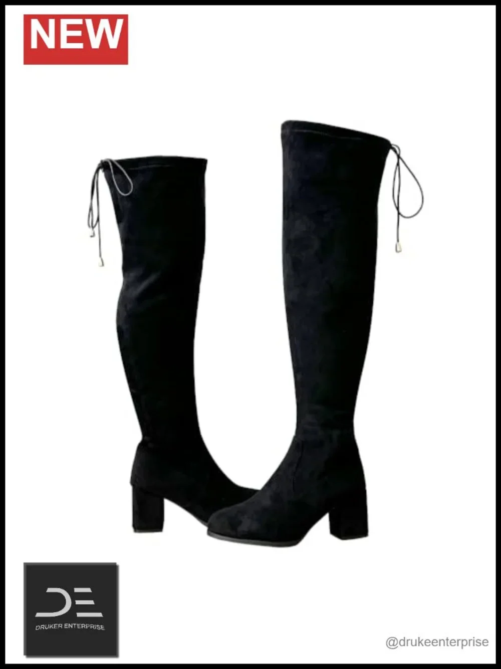 Wide Calf Over Knee Tall Boots Chunky Block Heel Suede